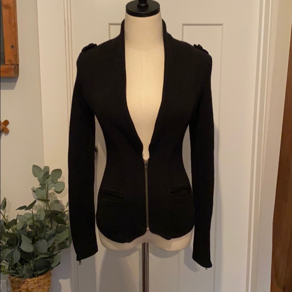Zara wool blend zipper black fitted S button lapel blazer/jacket